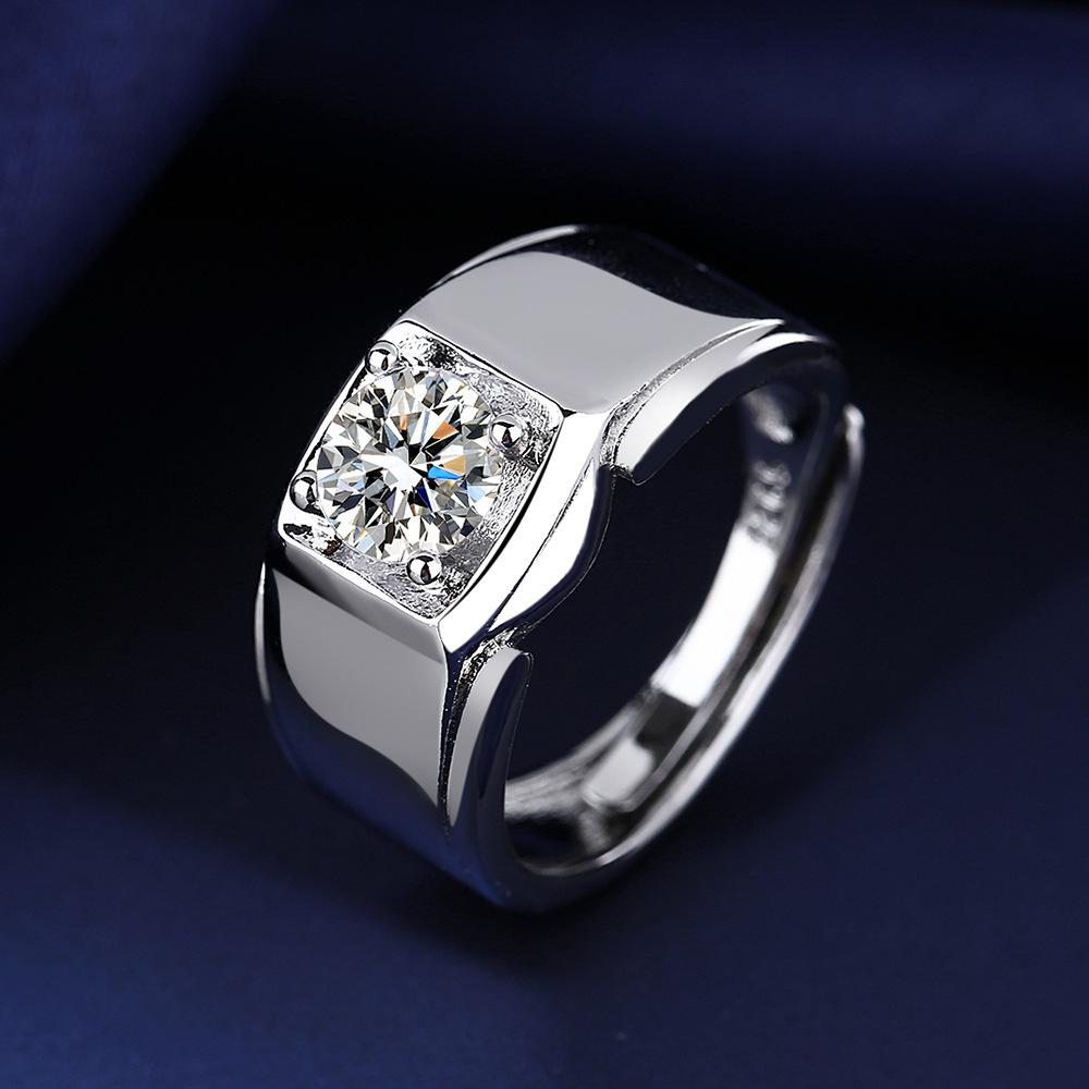 925 Sterling Silver Rings for Men Shining Crystal Adjustable Size Fashion Gifts Engagement Wedding High Quality Jewelry