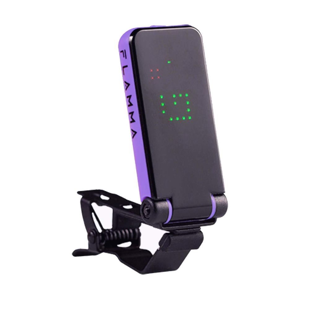 FLAMMA FT01 Clip-On Tuner for Guitar, Bass, and Ukulele with Power Saving Mode and LED Display, Purple