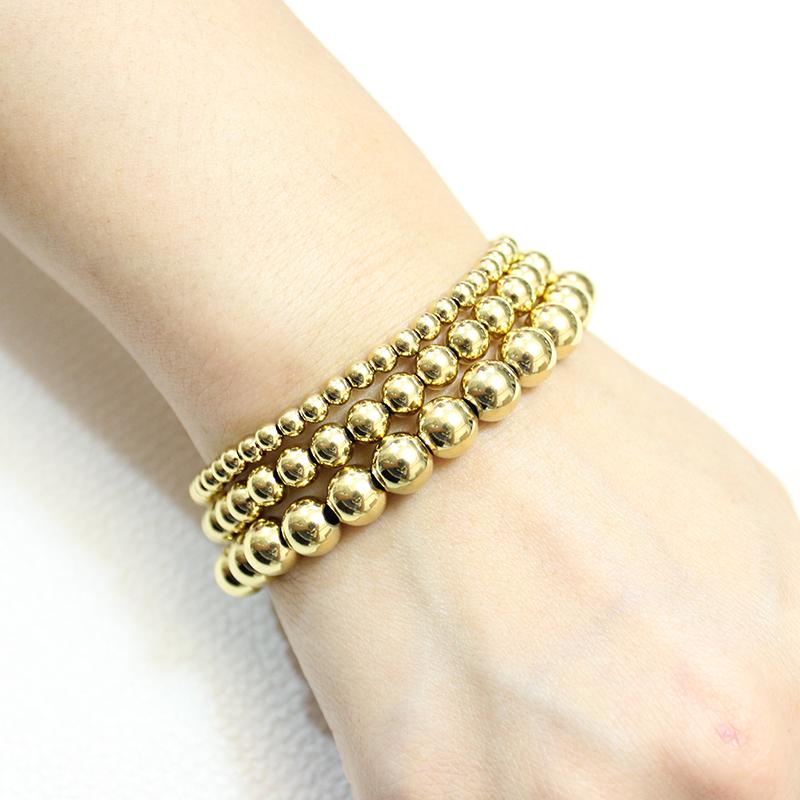 Fashion Jewelry Gold Plated Waterproof Metal Ball High Quality Smooth Diameter 3/4/6/8mm Elastic Stainless Steel Bracelet
