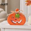 Durable Painted Wood Decor Halloween Indoor Wooden Pumpkin Table Sign, Spooky Tabletop Block Small Fall Signs Tiered Tray Centerpiece for Office Home