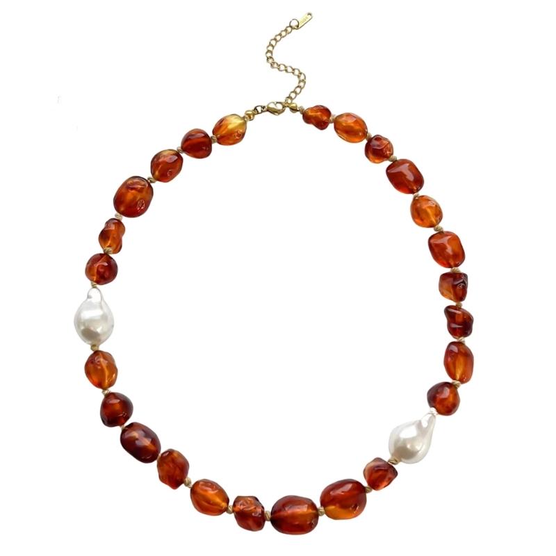 Stylish Red Resin Irregular Bead Necklace With Adjustable Length For Personalized Fit And Artistic Design In Sturdy Alloy Construction.