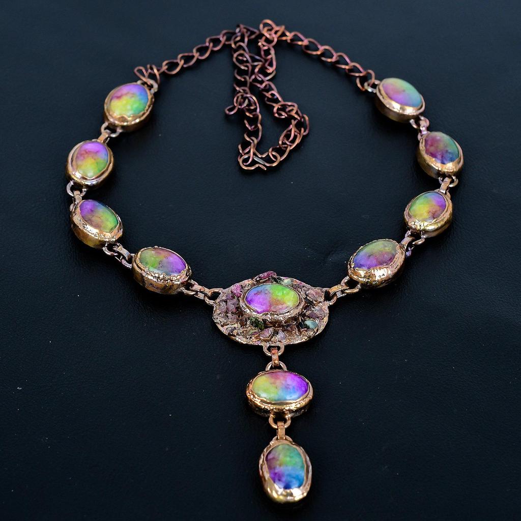 Rainbow Solar Quartz Copper Electroformed Necklace Adjustable, Chain Necklace Handmade Gemstone, Gift For Mom Antique Jewelry