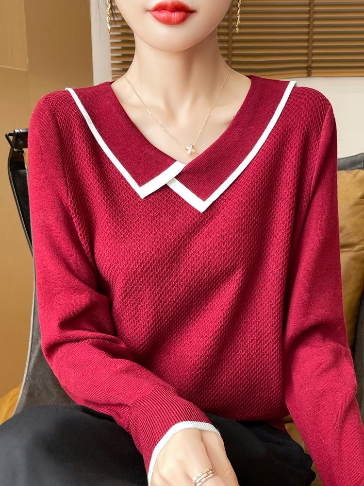Women's Doll Collar Honeycomb Knit Sweater - Soft, Versatile, and Stylish Autumn/Winter Outerwear.