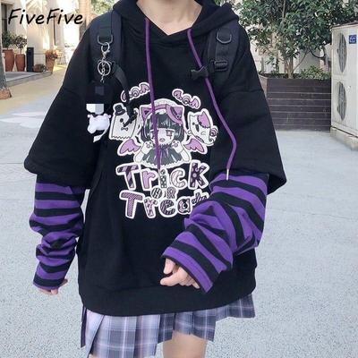 FiveFive Kawaii Hoodie Women Gamer Girl Black Hoodies Harajuku Anime Sweatshirt Women High Street Kpop Oversized Cute Pullovers Plus Size