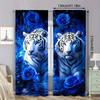 2pcs - White tiger and blue rose print curtains, pole bag curtains, home decoration, room decoration