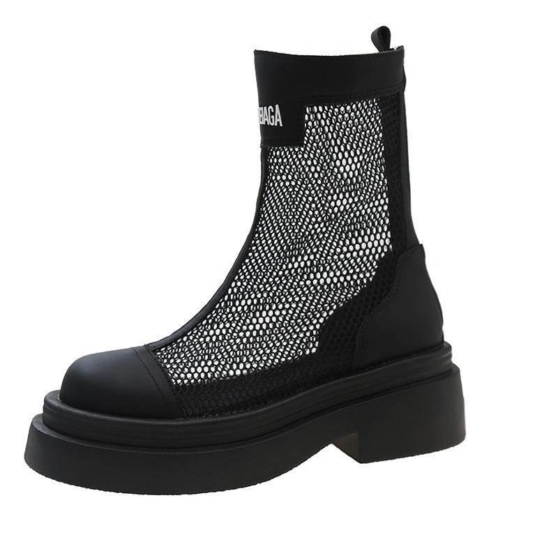 

Casual versatile net boots, zipper letter medium boots, Roman cool boots, thin boots, women s shoes with increased thickness 40 чёрный