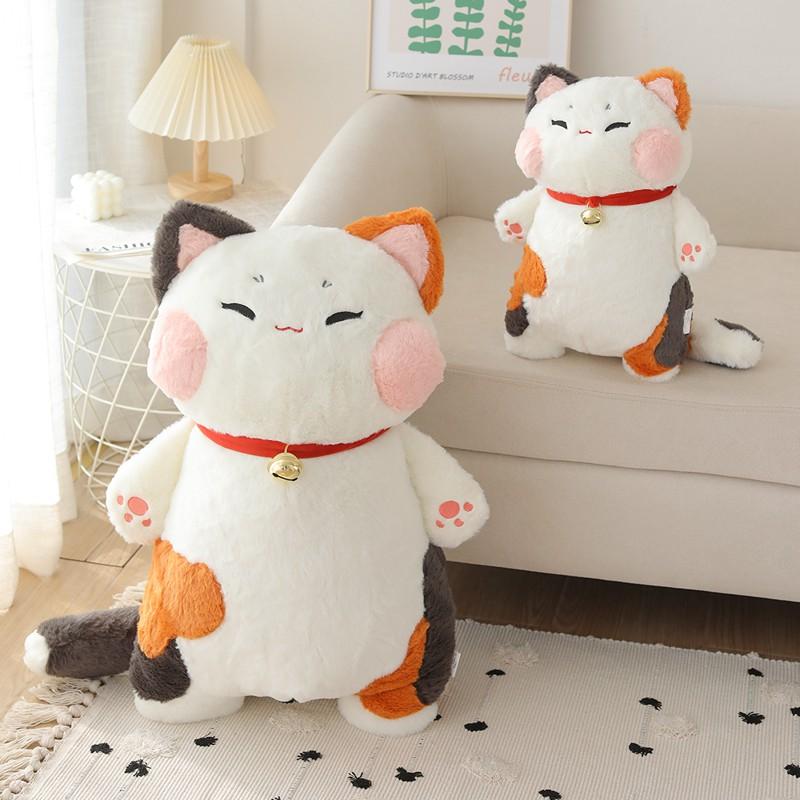 Japan Calling Bring Fortune Cat Plushie Stuffed Animals Flower Orange White Cats Throw Pillow Neck Bell Decor Necklace Toys