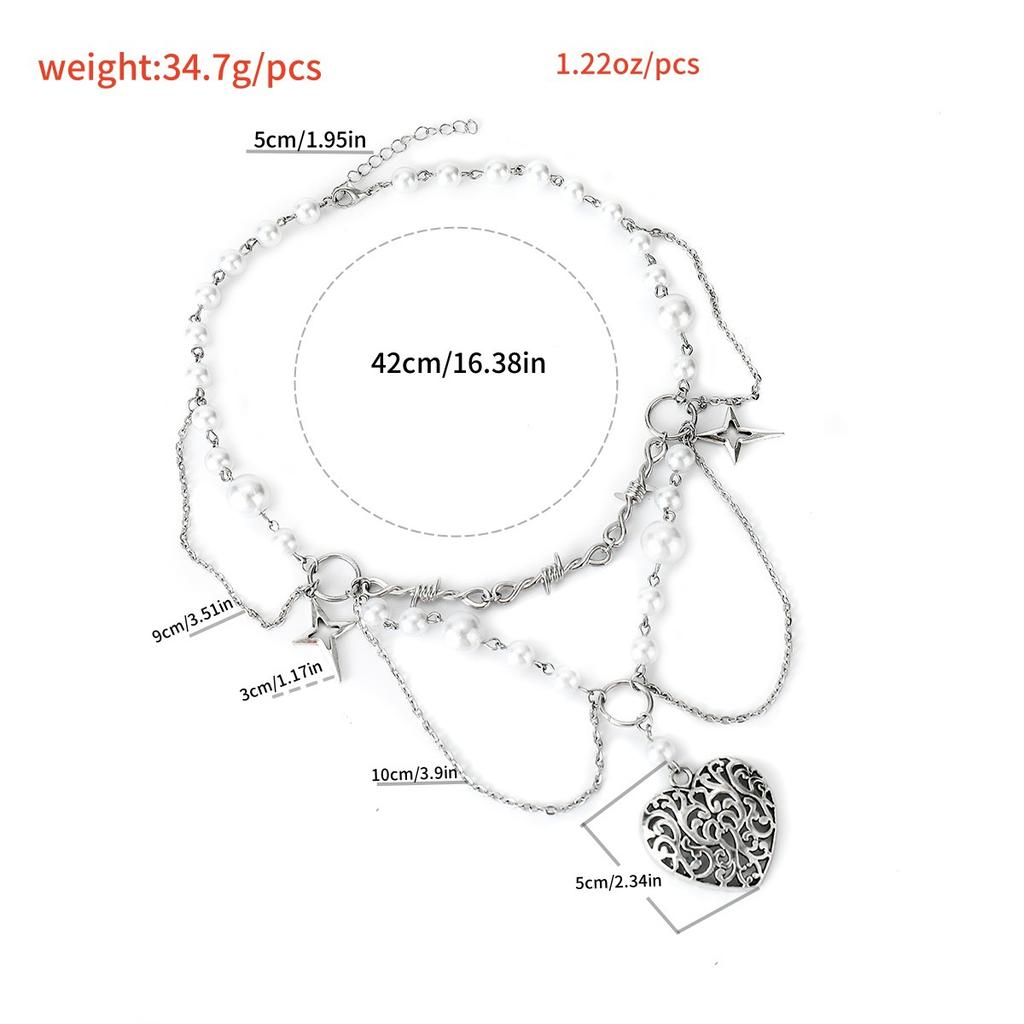 Multilayer Star Love Heart Pendant Necklace Women Imitation Pearl Chain Bridal Neck Jewelry Accessories