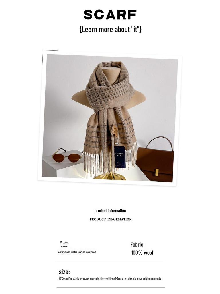 Bufanda de Mujer 100% Lana Pura - Invierno 2025 Cuadros con Borlas, Regalo Ideal para Cumpleaños, Navidad o Año Nuevo