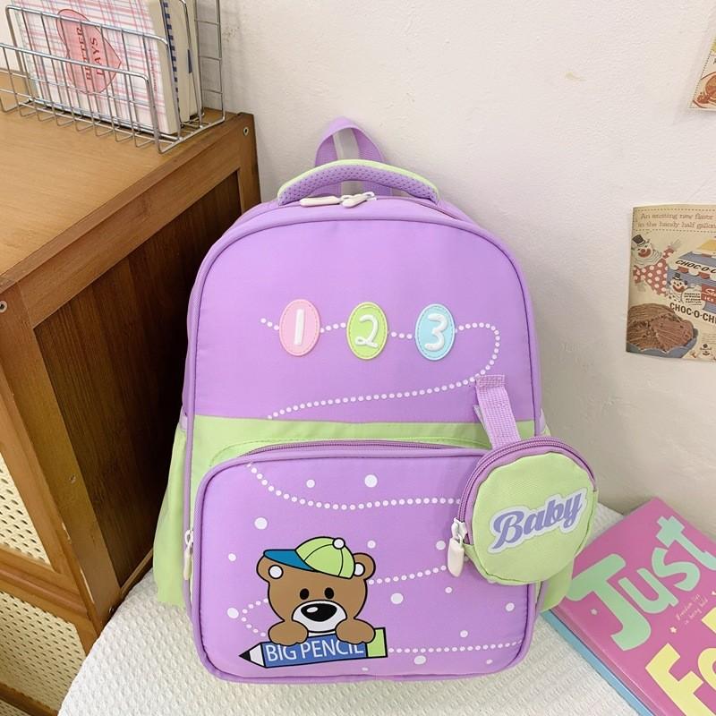 Adorable Cartoon Bear Unisex Kids Backpack Large Capacity Durable Nylon School Bag