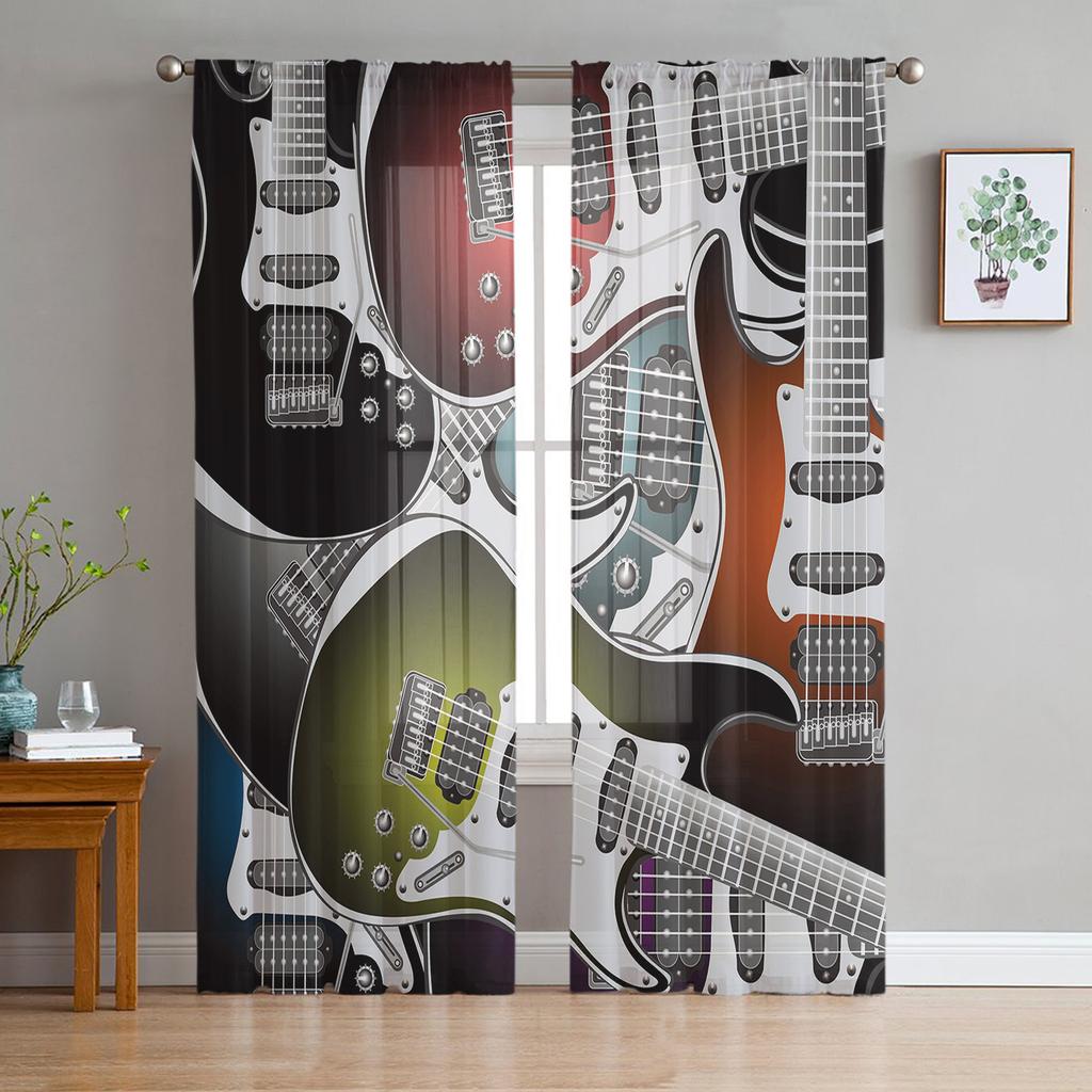 Rockowa Gitara Elektryczna Szkielet Buty Przezroczyste Zasłony do Salonu Przezroczysty Tiul Zasłona Okienna Sypialnia Kuchnia Woal Draperie