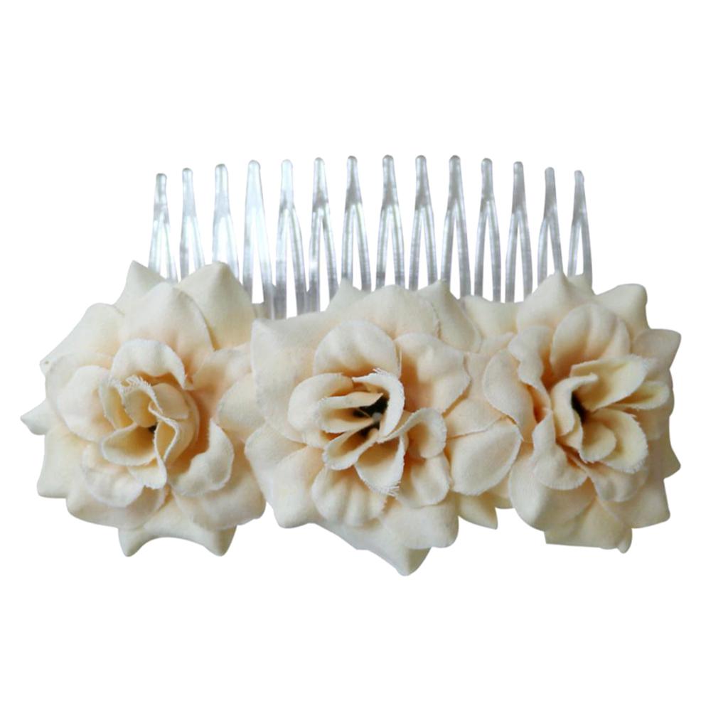 Buy Artificial Flower Hair Comb Girls Woman Headpiece Wedding Luau Party Light Champagne at