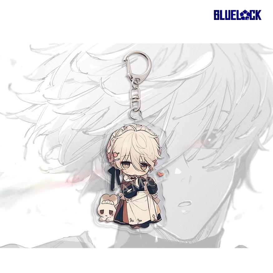 

Japanese Anime Acrylic Keychain for Blue Lock Maid Outfit Isagi Yoichi Meguru Kunigami Creative Transparent Metal Chain Pendant 1pcs