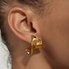 Vintage 18K Gold Plated Smooth Hoop Earrings for Women Creative Stainless Steel Wide C Shape Earring Statement Zircon Gifts