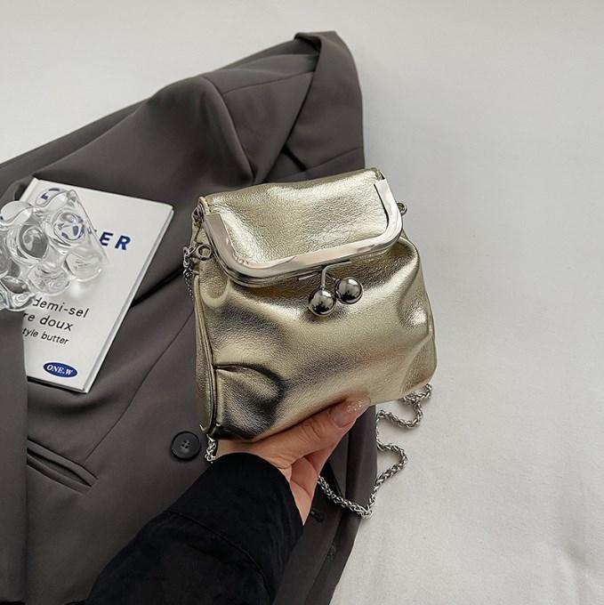 Мини-сумка из искусственной кожи для женщин, сумка для наушников с ремешком, однотонные сумки через плечо, модные новые 7*15*14cm золотой