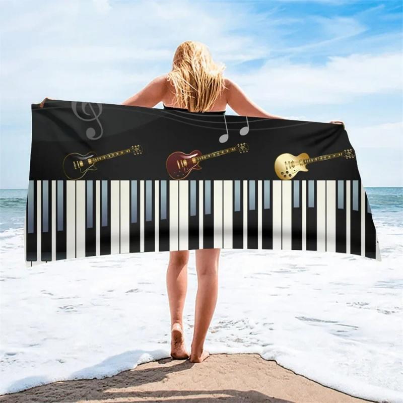 Black White Piano Keys Print Beach Towel Soft Microfiber Quick Dry Bath Towel For Beach Swimming Camping