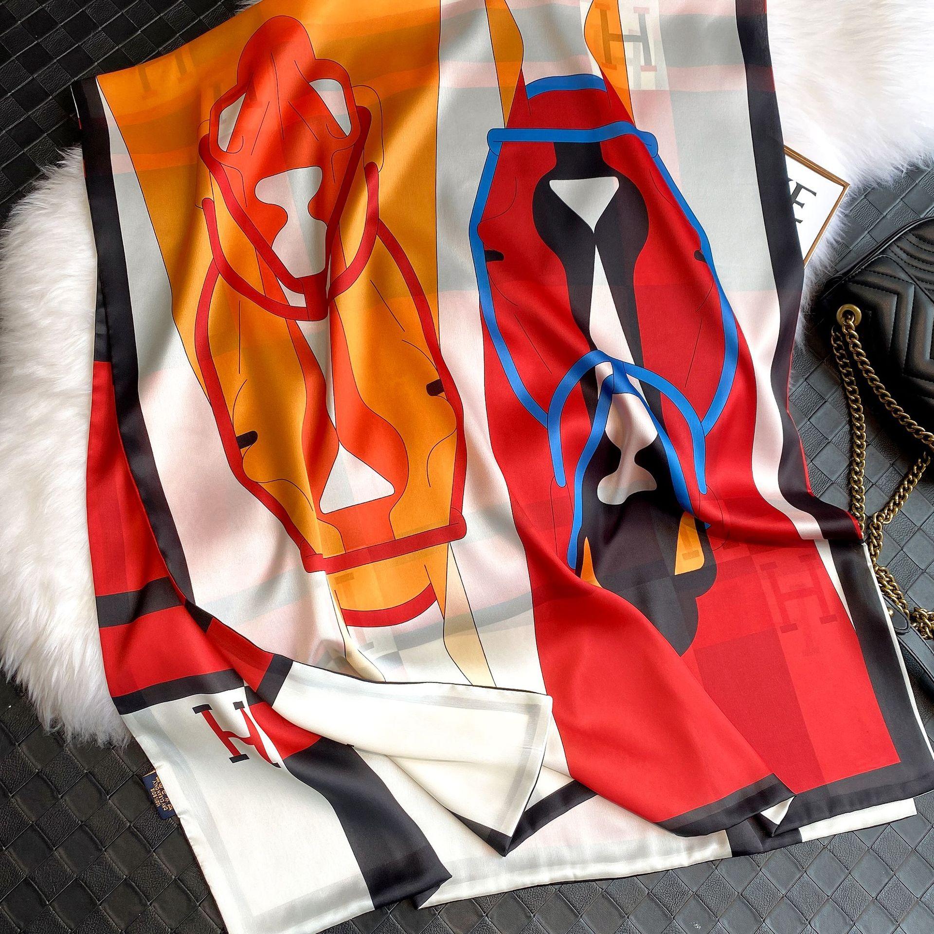 

Высококачественные роскошные шелковые шарфы, повязка на голову, шарфы, шейный шарф для женщин, шелковый шарф с цепочкой, женская декоративная шаль 180-70cm