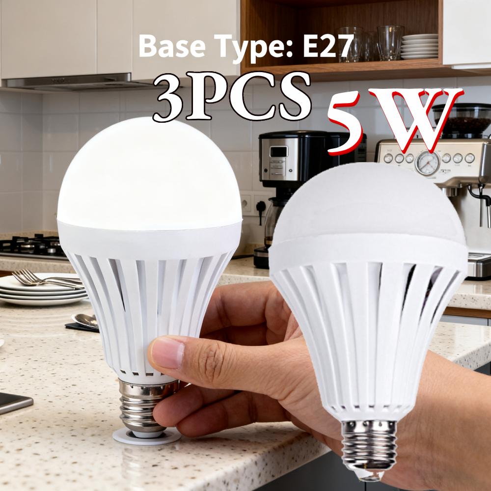 3pcs Rechargeable E27 Emergency Lantern Bulb 5W Energy-Saving Light No Hook for Camping Home Living Room Power Failure