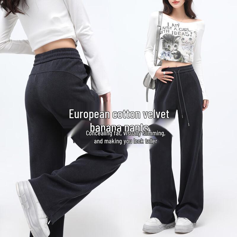 HSTYLE Women's High-Waisted Fleece Wide-Leg Casual Pants