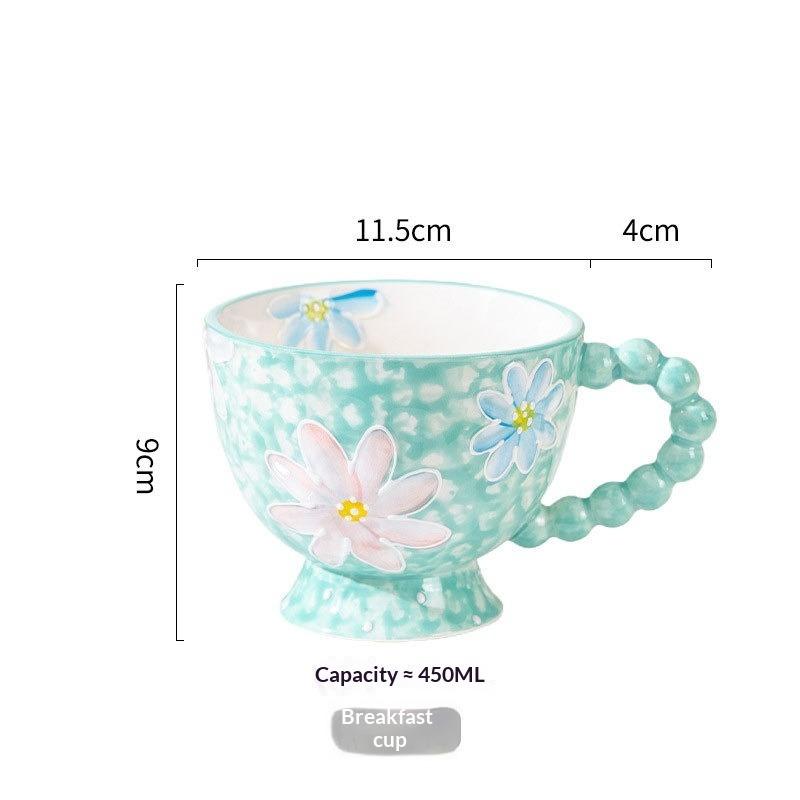 Hand-painted Ceramic Cup Cute Creative Bead Handle Breakfast Cup High Value Large Capacity Milk Oat Cup Drinking Cup