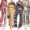 D9713 Women's Casual Satin Print One-Shoulder Top & Long Pants Two-Piece Set