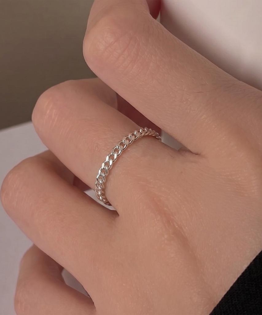 Helene Jewelry 925 Silver Flat Curve Chain Silver Ring (Type A)