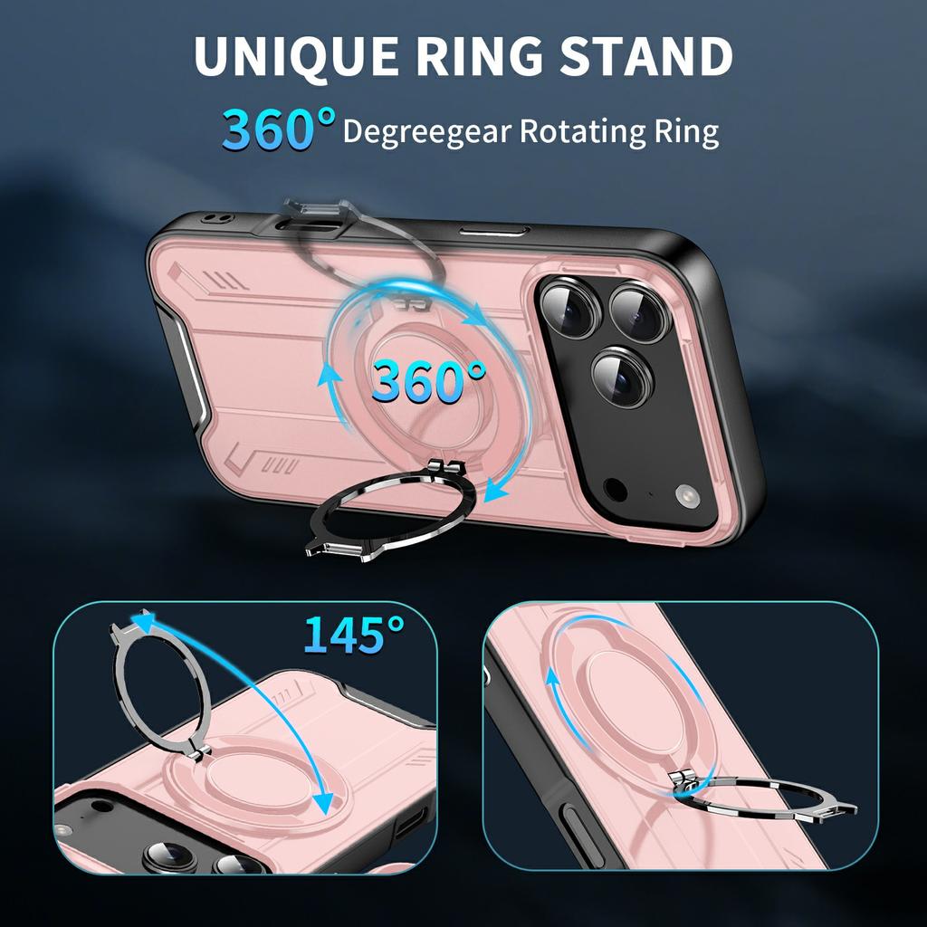 For iPhone 17 Pro Max Case Compatible with MagSafe Rotating Ring Kickstand PC + TPU Shockproof Phone Cover