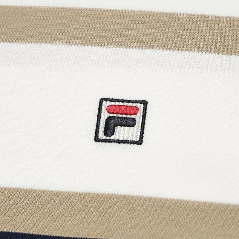 FILA Heritage Minimalist Fashion Classic Retro Striped Versatile Comfortable Pullover Crew Neck Long Sleeve T-Shirt Men tops Cloud-White F11M618207FWT