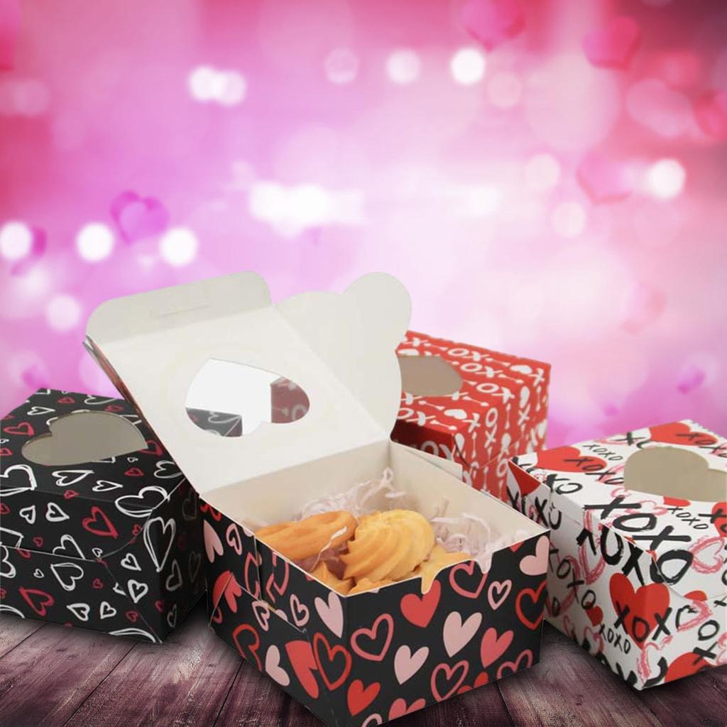 Valentine's Day Treat Box Heart Cardboard Box with Window Valentines Gift Container for Goodie Cookie Candy Party Supply