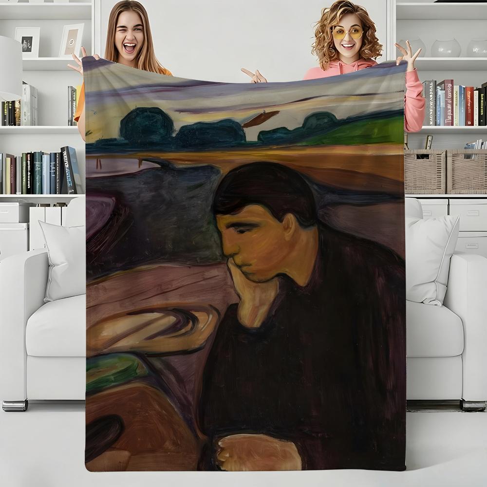 Artist E-Edvard Munch Throw Flannel Blanket Perfect for Sofa Office Bed Travel Sleep Read Relax Camping four season use
