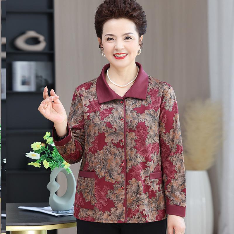 Grandma's Autumn 2025 Fashion: Long-Sleeve Shirt & Three-Quarter Sleeve Set for Middle-Aged and Elderly Women. 