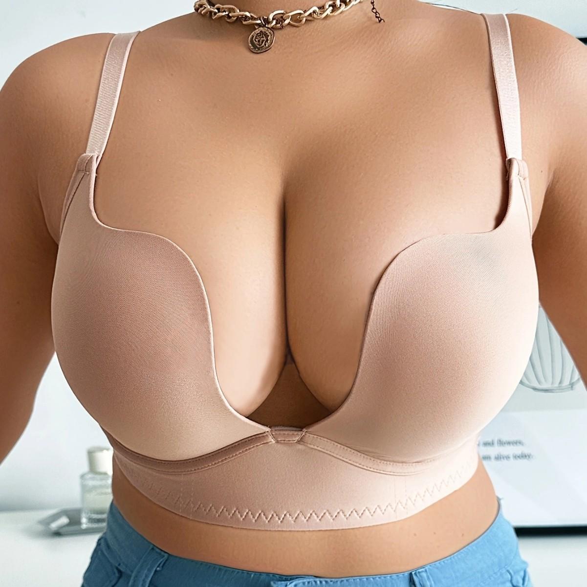 

Бюстгальтер большого размера для женщин со сборками и стальными ребрами предотвращает провисание груди, регулируемый бюстгальтер с приподнятой верхней частью для поддержки груди 46/105D бежевый