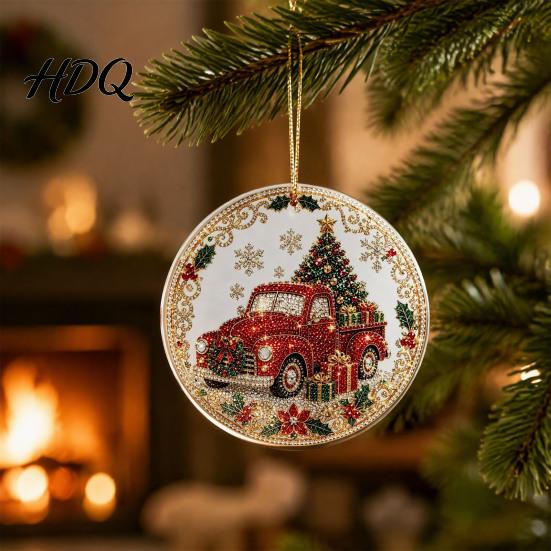 Festive Tree Hanging Christmas Acrylic Ornament 2D Flat Double Side Printed Thoughtful Gifts for Friends Santa Snowman Pendant Window Holiday Decor