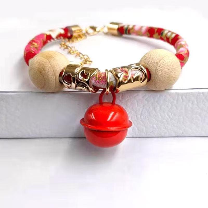 Adjustable Decorative Pet Collar With Bell Floral Fabric Safety Clasp Necklace For Cat Kitten Small Puppy