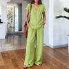 2026 New European and American Style V-neck Linen Suit Women's Summer Loose Casual Wide-leg Pants Two-piece Set Cross-border Trendy