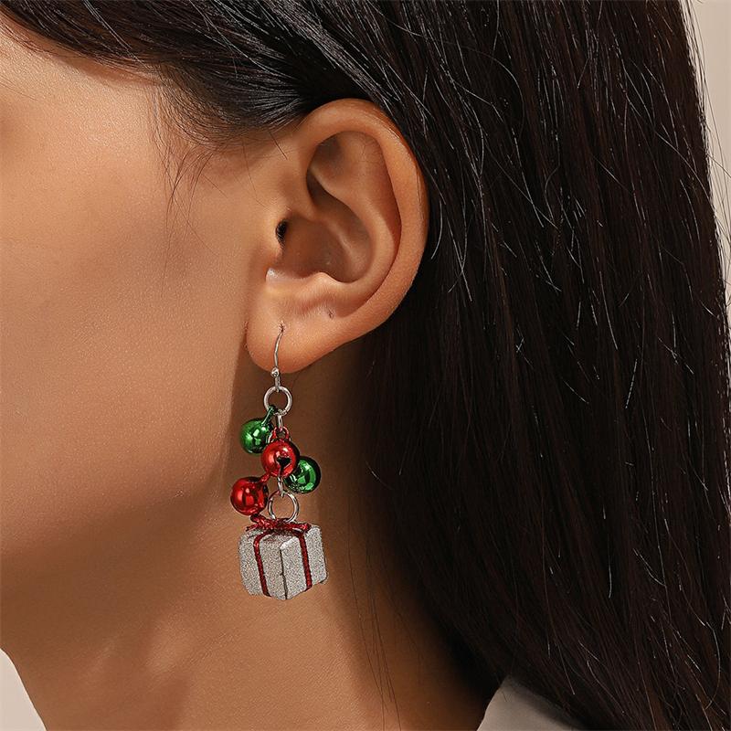 Funny Elk Bells Pendant Earrings for Women Simple Rhinestone Red Heart Christmas Tree Earrings New Year Party Jewelry Gifts