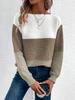 Autumn and winter crew neck splicing versatile striped sweater women's lazy style top loose large size pullover knitted sweater
