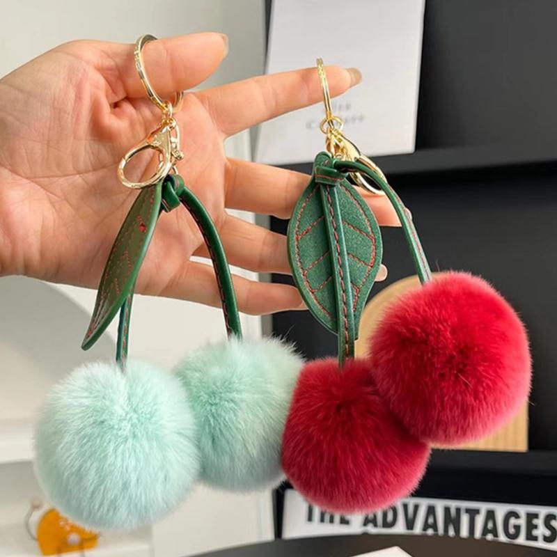 Otter Rabbit Hair Cherry Multi-Color Car Keychain Pendant Cute Pompom Doll Doll Bag Bag Hanging Key Chains For Women Gift
