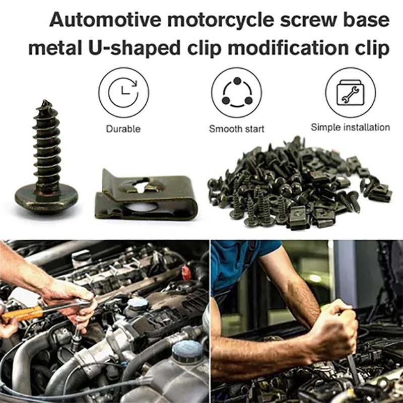 100/200ks Samovrtné šrouby M4 M5 Kovová spona pro upevnění Sada spon a šroubů typu U Pro upevnění Auta Motocyklu Ebike Atv