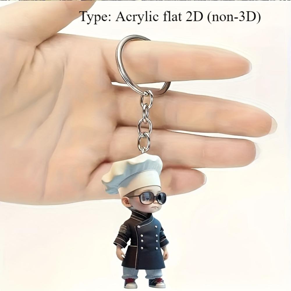 2D Acrylic Chef Flat Theme Keychain Ornaments Christmas, Thanksgiving, Christmas, Birthday Gifts Car Keys Backpack Decorative Pendants
