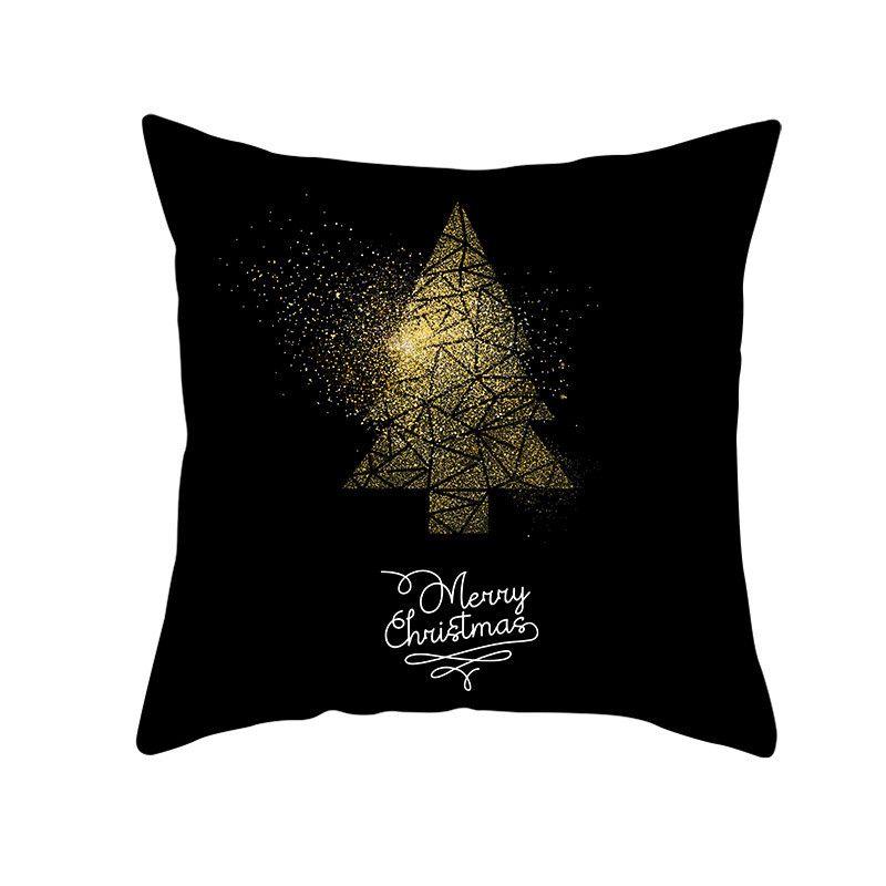 18" Merry Christmas Cushion Cover Home Decor Xmas Throw Pillow Case Gold Black