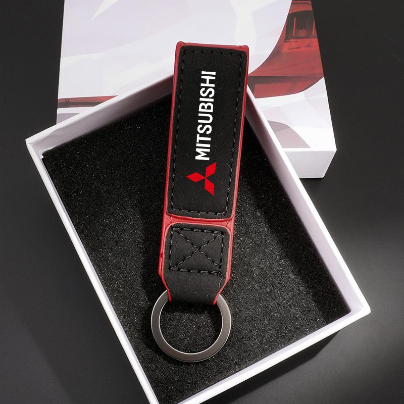 Cxbkdv1 New Suede Leather Anti-Lost Car Key Chain Pendant Buckle For Mitsubishi Eclipse Lancer Outlander Pajero ASX Colt Space Triton Ex