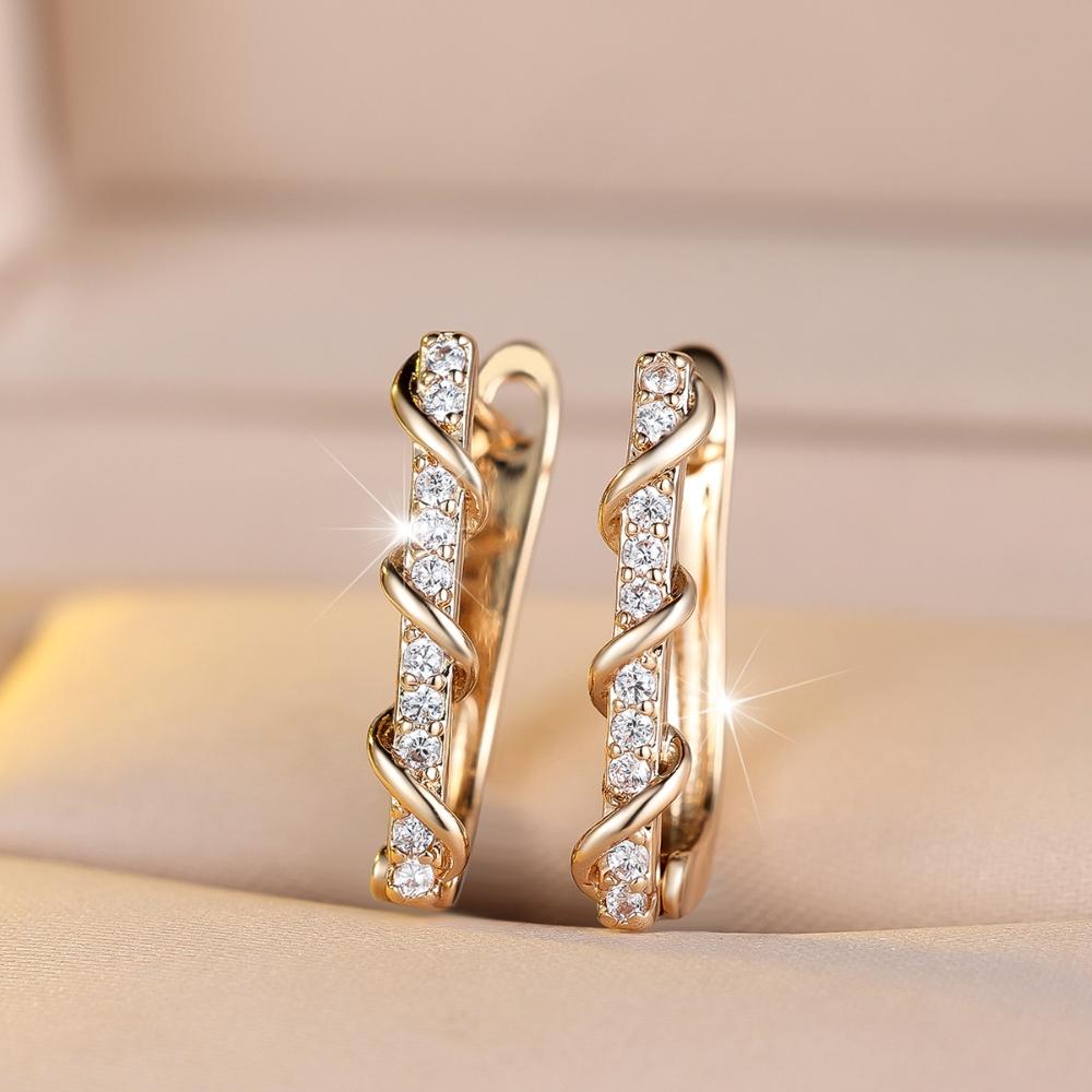 Simple White Zircon Gold Color Square Clip Earrings for Women Fashion Fine Jewelry for Party