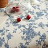 Small Round Tablecloth Ins Wind Cotton Linen Blue Printed Tablecloth Retro Blue Flower Tea Table Cover Cloth