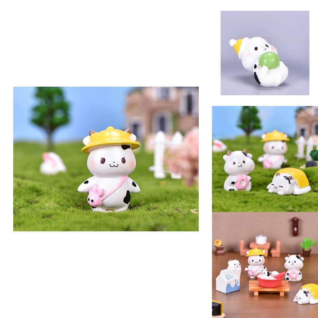 Adorable Cartoon Cow Resin Figurine For Diy Fairy Gardens And Terrariums