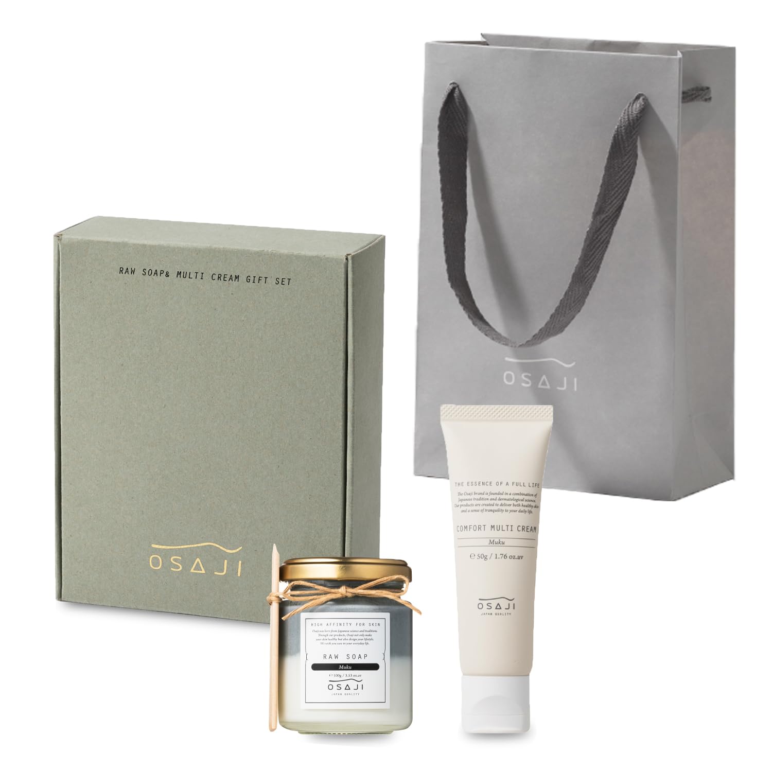 

Osaji Low Soap Low Soap Muku 100g Comfort with Shopping Bag & Multi-Cream Set & Multi-Cream 50g,