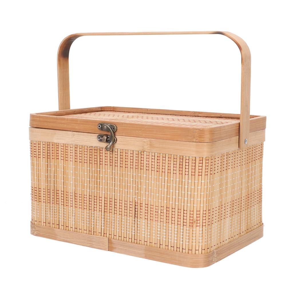 Bamboo Basket Lidded Handwoven Handle Food Fruit Storage Moon Cake Gift Picnic Basket Portable Design Moon Cake Baskets