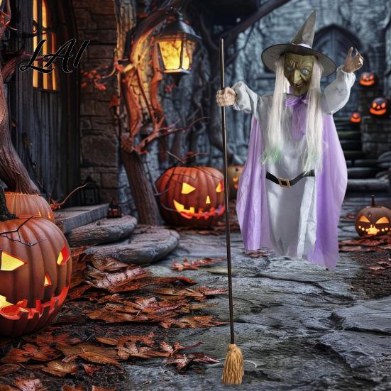 Sound Activated Party Prop 200cm Halloween Flying Witch with Scary Sounds & Glowing Eyes Spooky for Garden Creepy Yard Lawn Haunted House Decoration