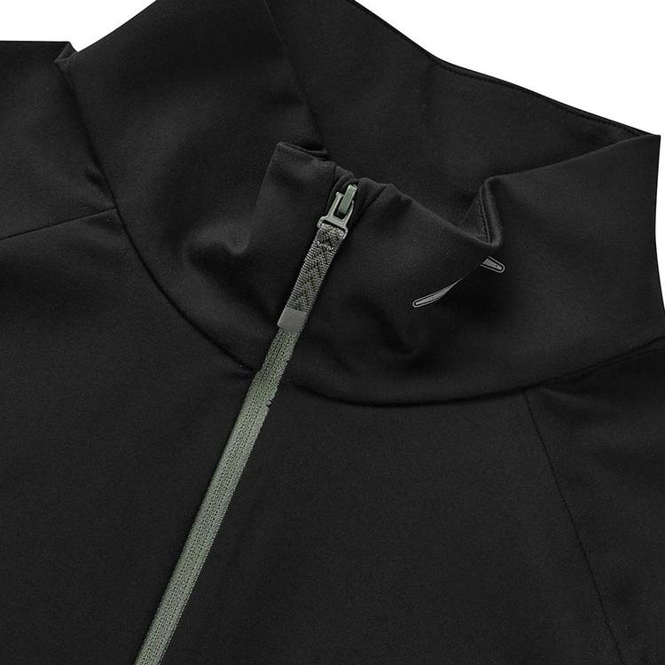 Skechers Stroll Series Solid Color Breathable Stand Collar Sports Casual Knitted Long Sleeve T-Shirt Men Tops Carbon-Black L124M022-0018