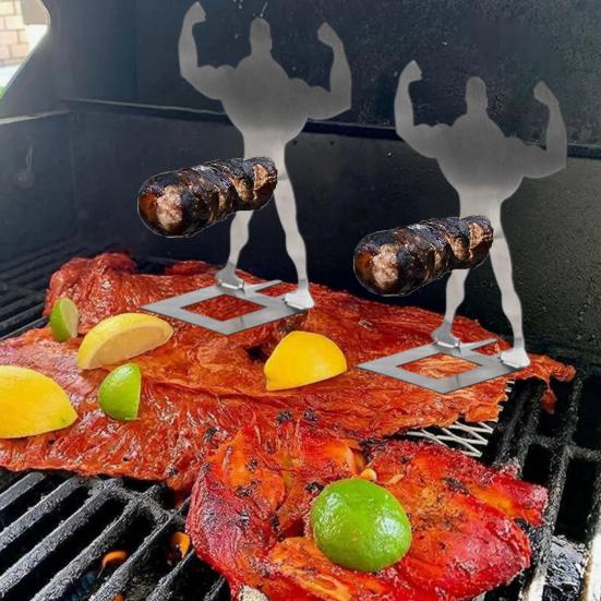 Stainless Steel Muscle Man Sausage Stand Portable Reusable Standing Man Hot Dog Holder Outdoor Camping Roaster Barbecue Grill Accessories